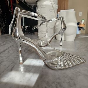 INC Silver Rhinestone Kitten Heels size 6